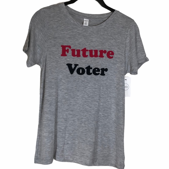 1901 L XL Juniors Kids T-Shirt Graphic Tee Future Voter Gray Red Retro Slogan - Picture 1 of 6